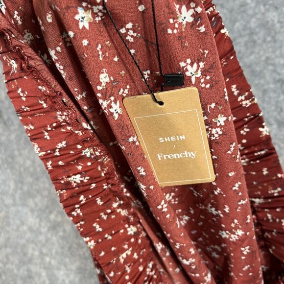 Shein Curve 2XL Red Wide Leg Pants Floral Cross Over Style Drawstring Open Sides - Picture 9 of 10